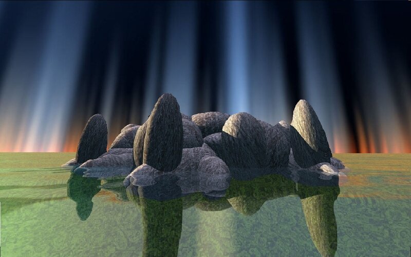 Rock Formation in Water — Green, Dramatic, Night