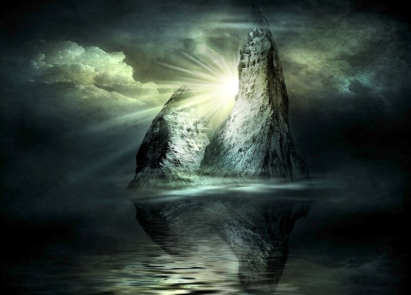 Rock Formation in Water — Green, Dramatic