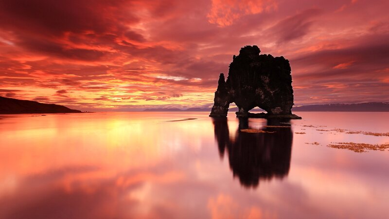 Rock Formation in Water — Red, Dramatic, Sunset