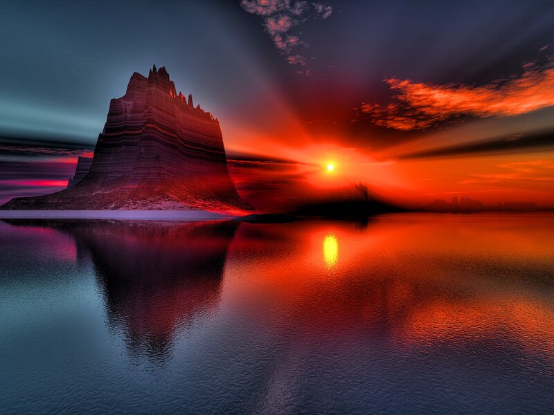 Rock Formation in Water — Red, Dramatic