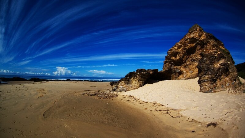 Rock Formation on Beach — Blue, Dramatic, Afternoon, Photograph