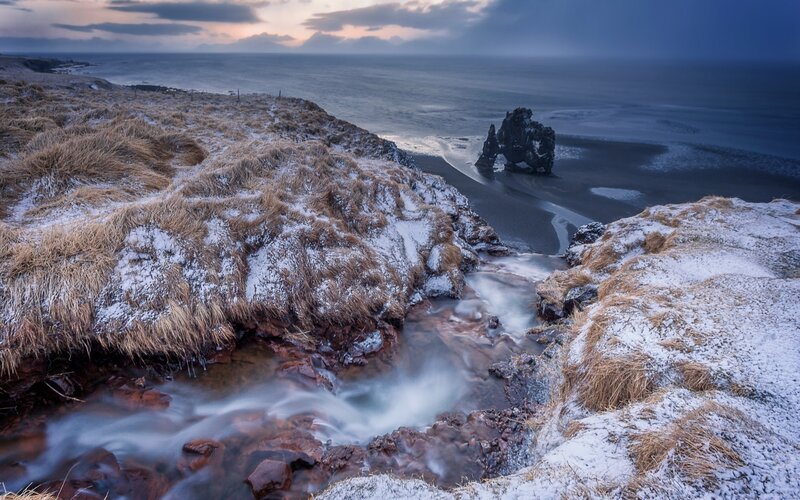 Rock Formation on Beach — Blue, Dramatic, Winter