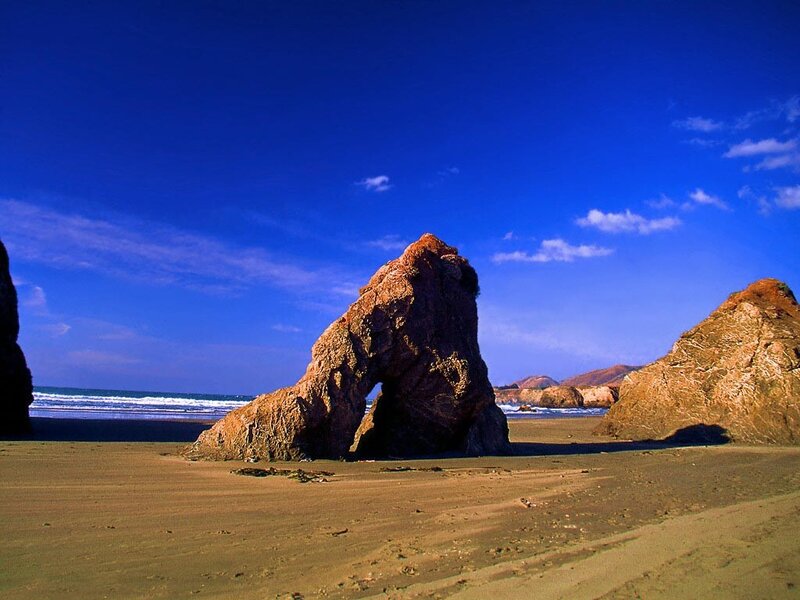 Rock Formation on Beach — Blue, Serene, Afternoon, Photograph, Ocean, Sky