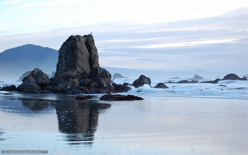 Rock Formation on Beach — Blue, Serene, Morning