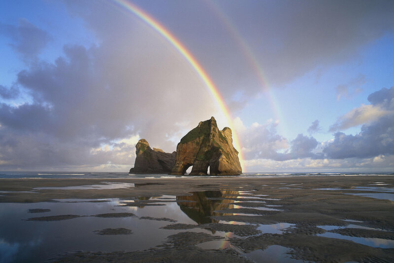 Rock Formation on Beach — Blue, Serene, Sunrise
