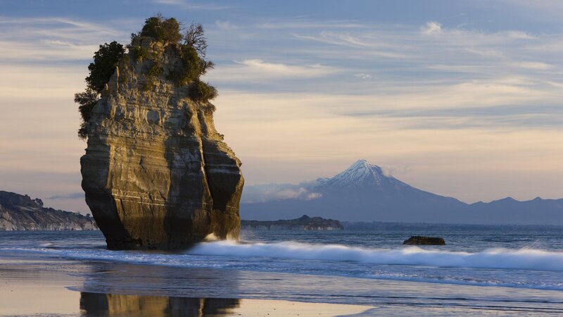 Rock Formation on Beach — Blue, Serene, Sunset, Photograph
