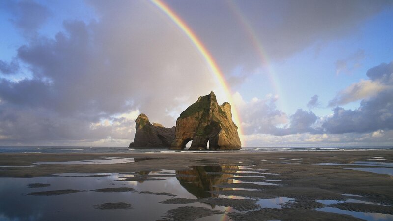 Rock Formation on Beach — Blue, Serene