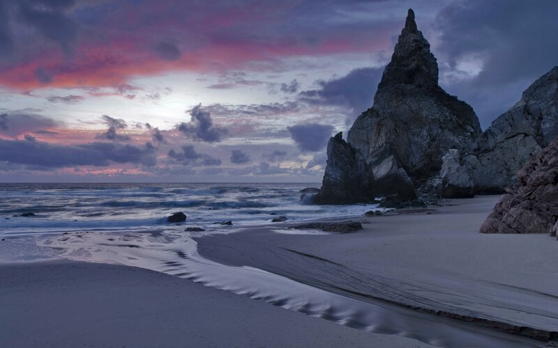 Rock Formation on Beach — Purple, Dramatic