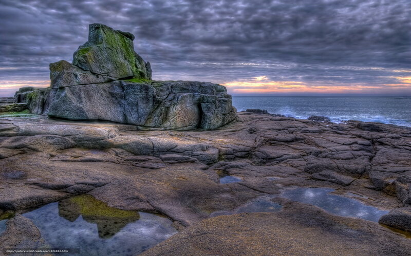 Rock Formation on Coast — Gray, Dramatic