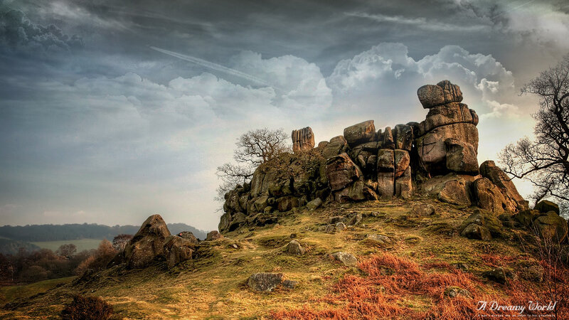 Rock Formation on Hill — Gray, Dramatic, Afternoon