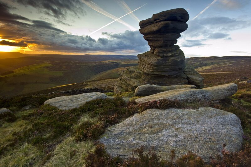 Rock Formation on Hill — Gray, Dramatic, Sunset, Photograph