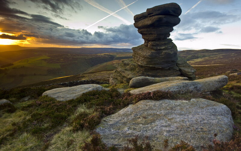 Rock Formation on Hill — Gray, Dramatic, Sunset