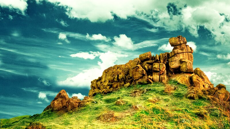 Rock Formation on Hill — Green