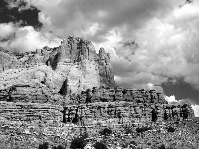 Rock formation under cloudy sky
