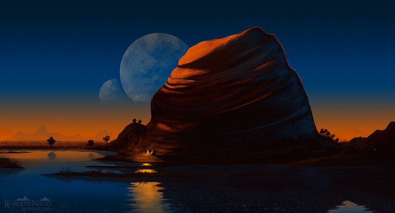 Rock Formation under Moons