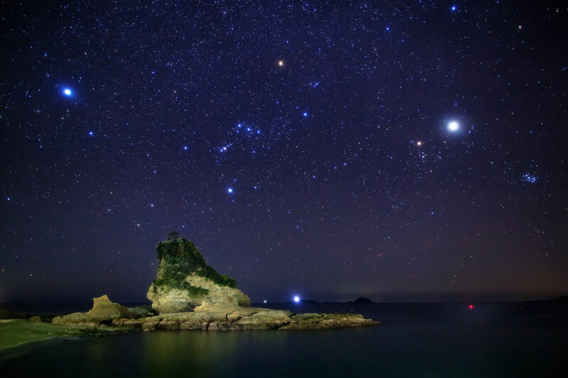 Rock Formation under Stars — Blue, Serene, Night