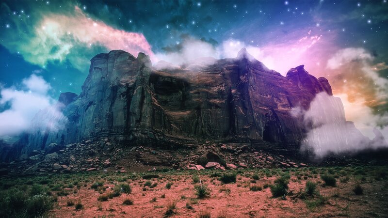 Rock Formation under Stars — Purple, Dramatic, Night, Digital Art