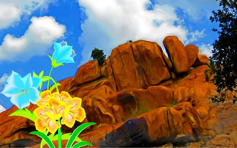 Rock Formation with Flowers