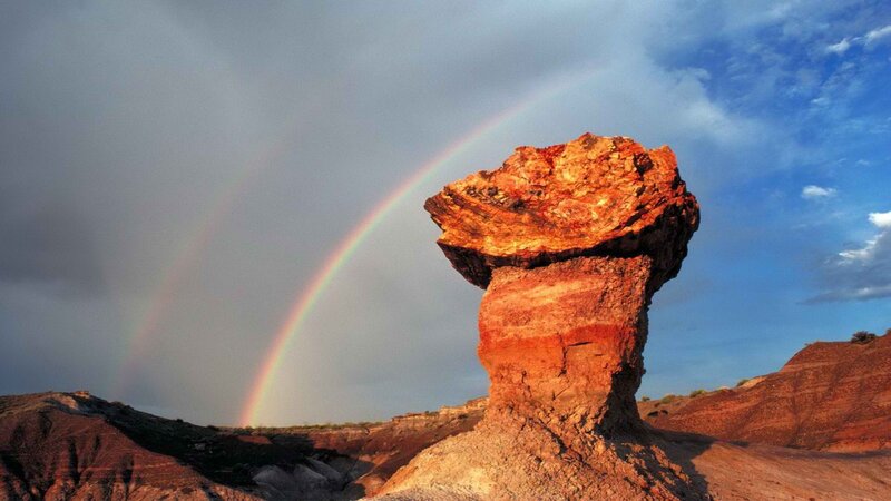 Rock Formation with Rainbow — Red, Dramatic