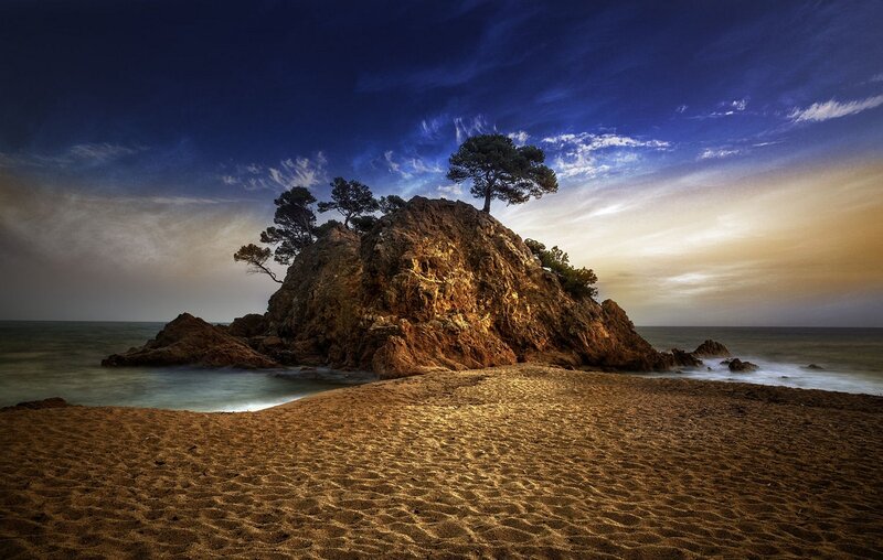 Rock Formation with Trees — Blue, Dramatic