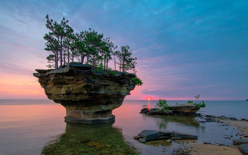 Rock Formation with Trees — Blue, Serene