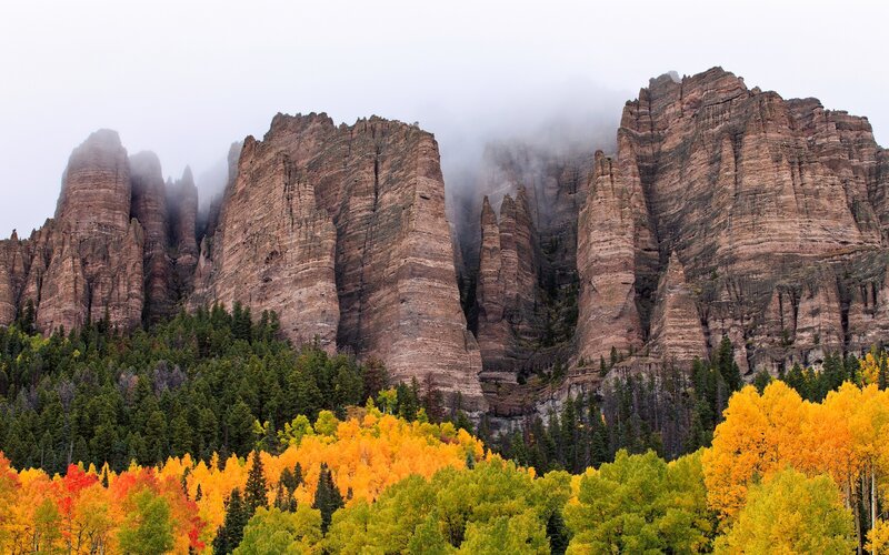 Rock Formations and Autumn Trees — Brown