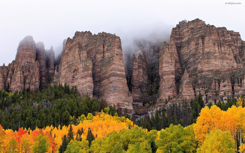 Rock Formations and Autumn Trees