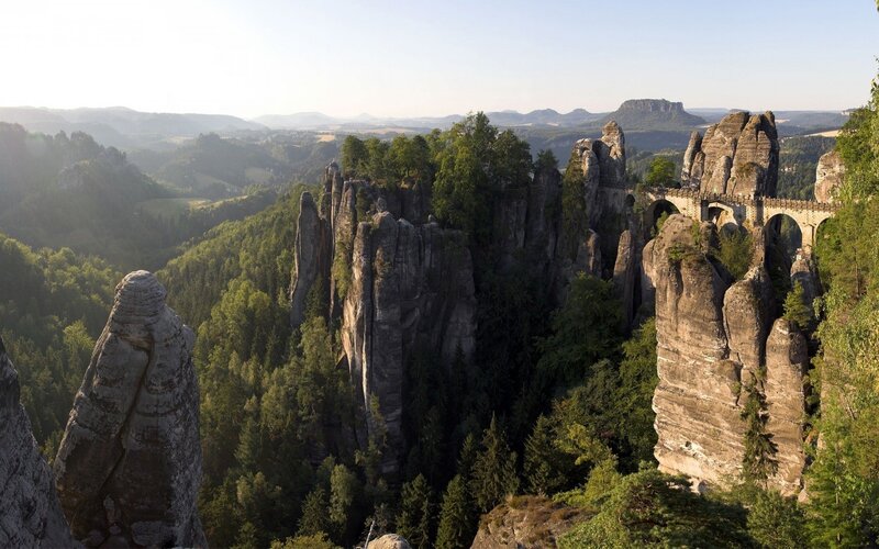 rock formations and bridge in saxony