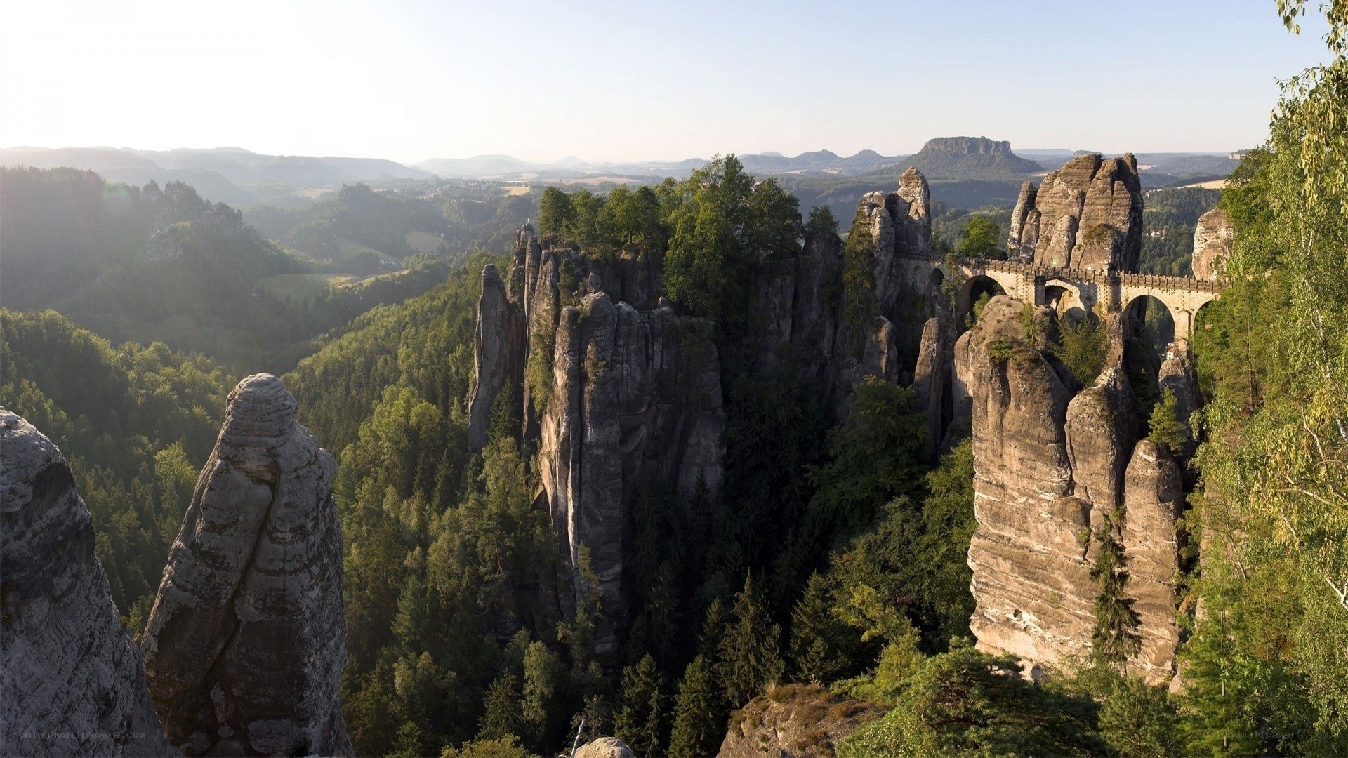 rock formations and bridge landscape