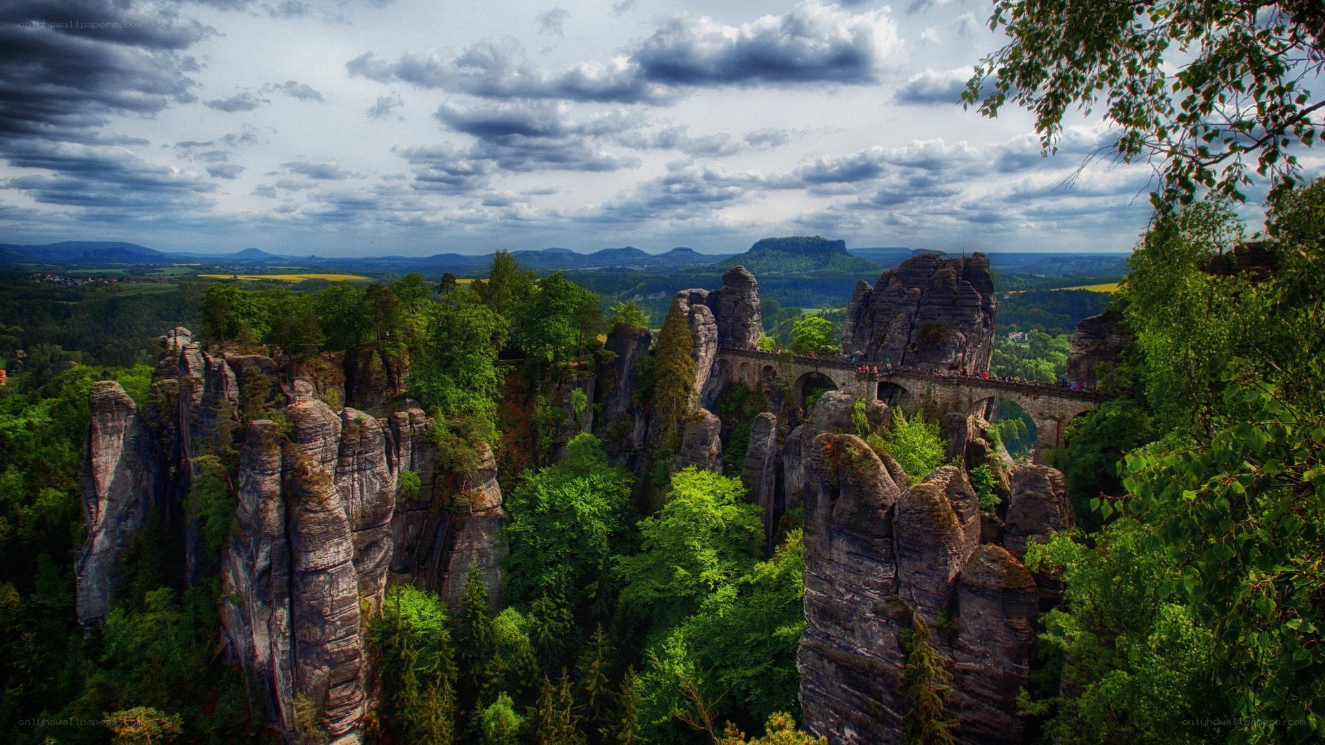 rock formations and bridge landscape