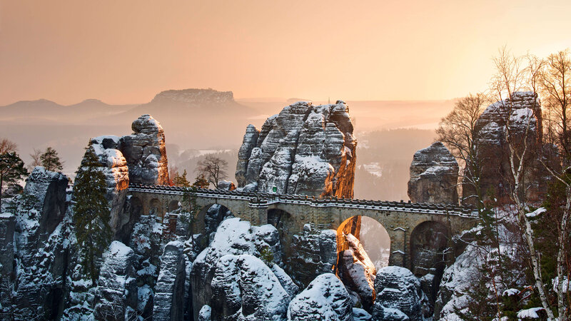 Rock Formations and Bridge — Orange, Serene