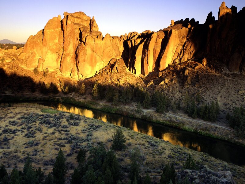Rock Formations and River — Brown