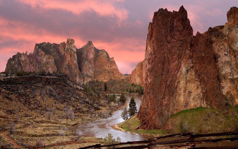 Rock Formations and River — Pink, Dramatic, Sunset