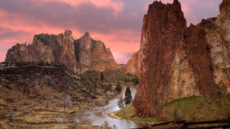 Rock Formations and River — Pink, Dramatic