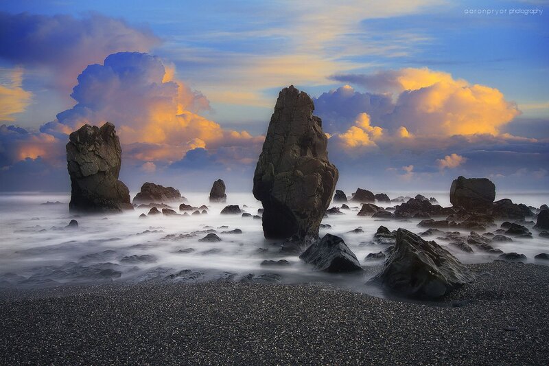 Rock Formations at Beach — Blue, Dramatic