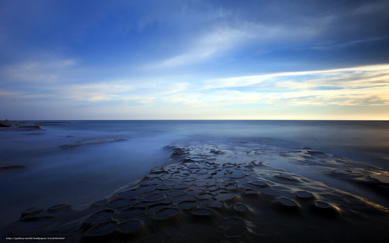 Rock Formations at Beach — Blue, Serene, Sunset, Photograph