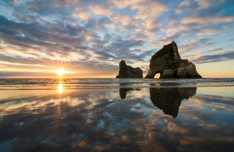 Rock Formations at Beach — Blue, Serene, Sunset