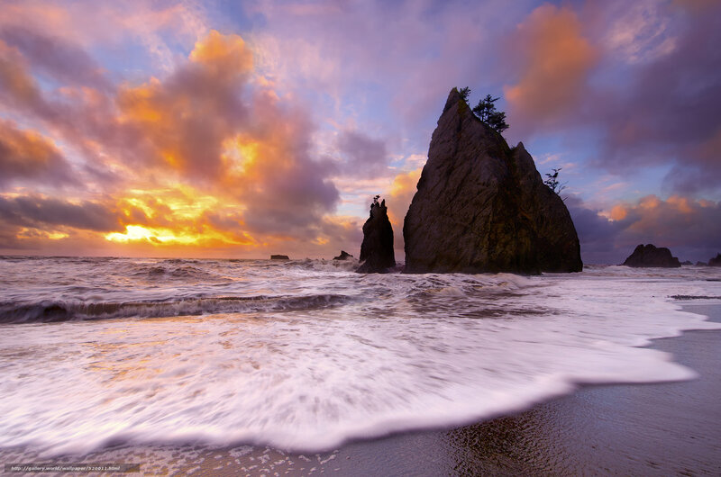 Rock Formations at Beach — Purple, Dramatic, Sunset, Photograph