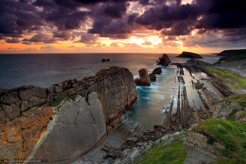 Rock Formations at Coast — Purple, Dramatic, Sunset