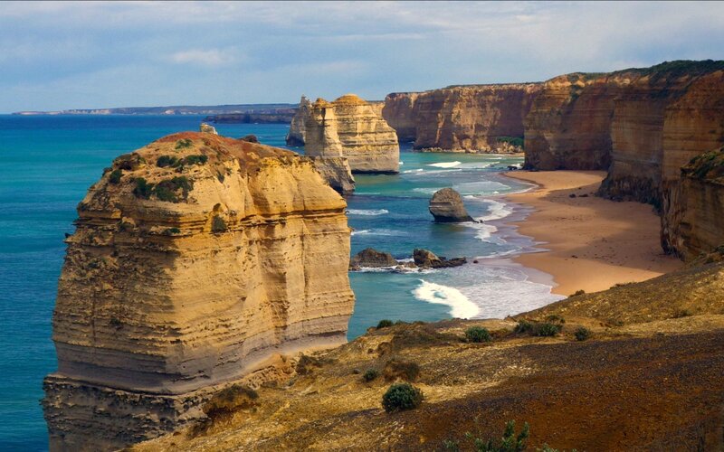 Rock Formations at Coastline — Blue, Serene