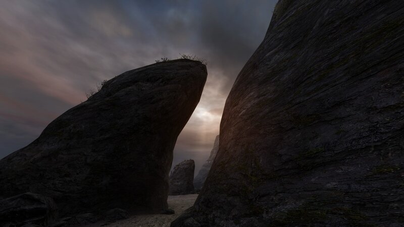 Rock Formations at Dusk — Gray