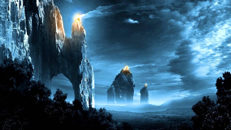 Rock Formations at Night — Blue, Dramatic, Digital Art