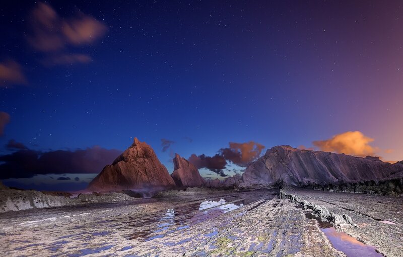 Rock Formations at Night — Blue, Dramatic, Photograph