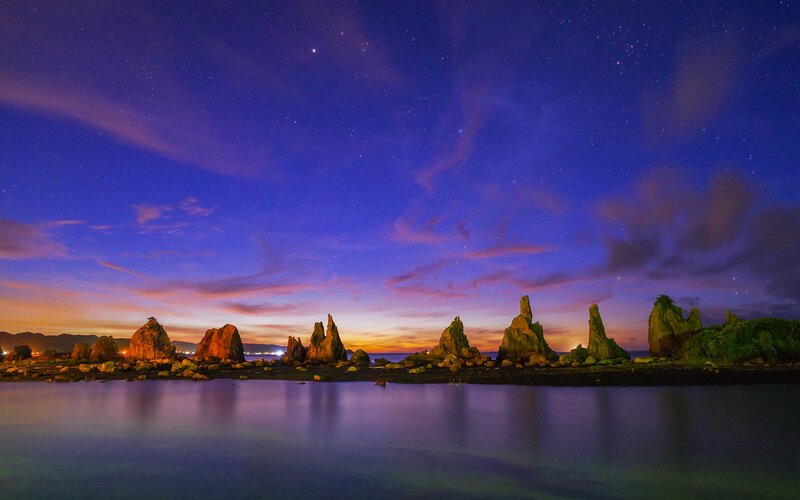 Rock Formations at Night — Blue, Serene, Photograph, Rocks