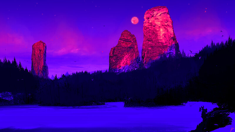 Rock Formations at Night — Purple, Dramatic
