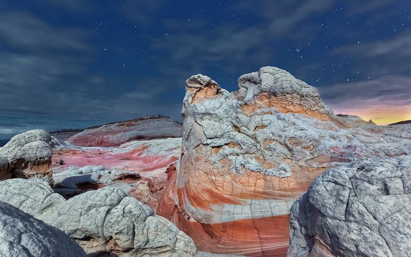 Rock Formations at Night — White