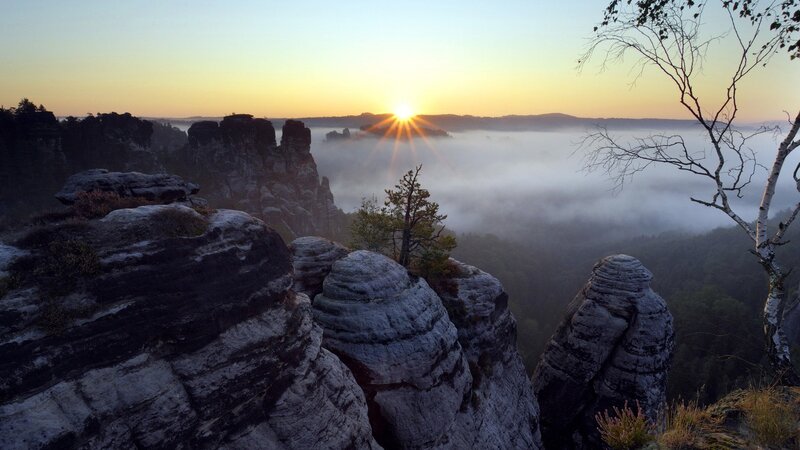 Rock Formations at Sunrise — Yellow, Serene