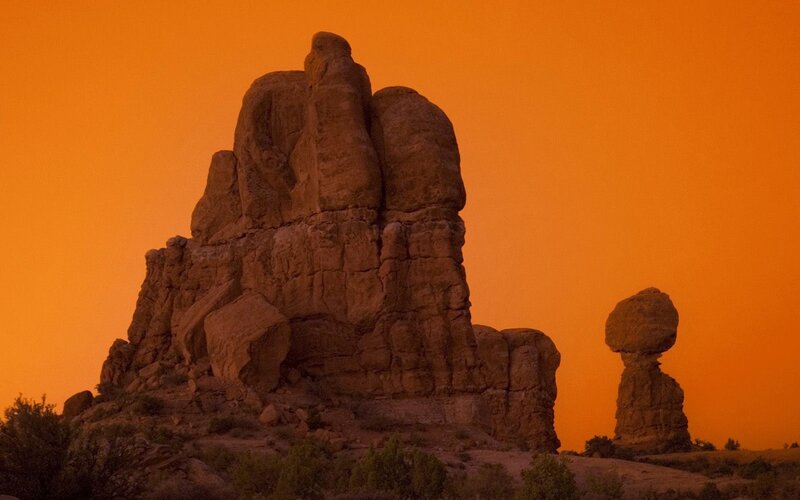 rock formations at sunset
