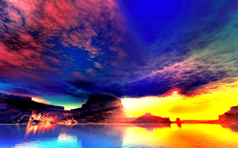 Rock Formations at Sunset — Blue, Dramatic, Digital Art