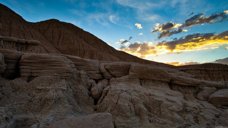 Rock Formations at Sunset — Blue, Dramatic, Photograph, Mountain, Sky